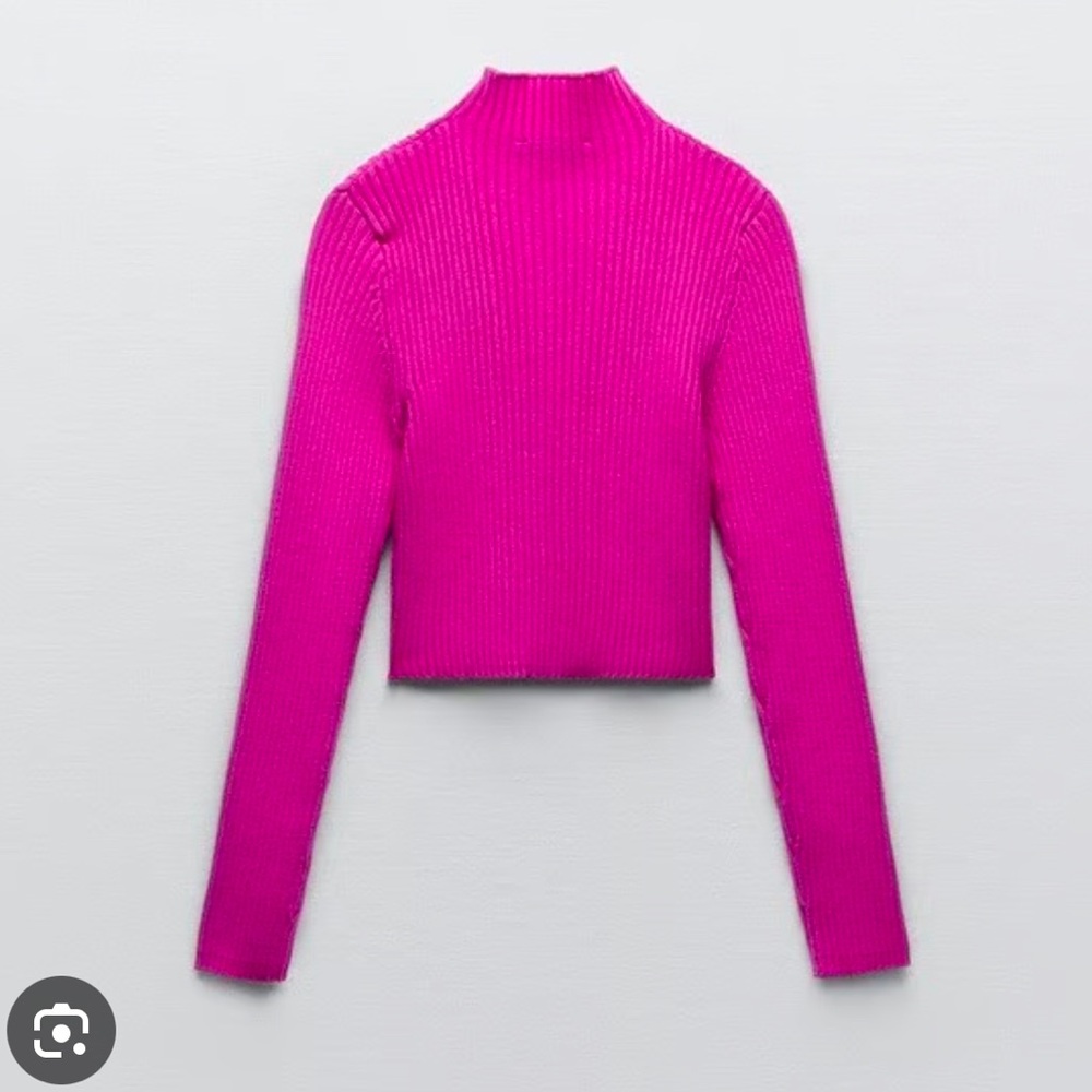 Zara Fuchsia Hot Pink Cropped Mock Neck Sweater